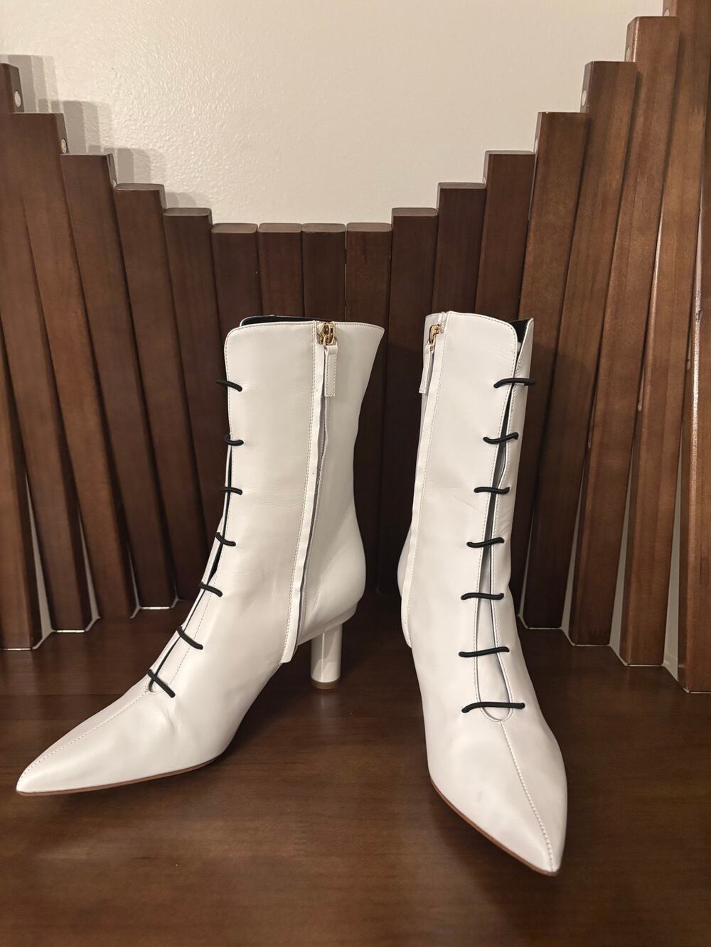 Tibi White Leather Ankle Boots - Chic Pointed Toe & Lace-Up